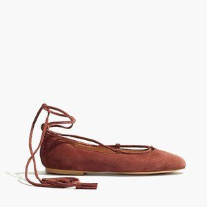 Madewell Inga maroon suede lace up ballet flats 9.5